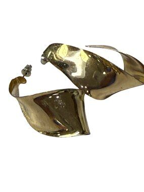 Gold-Tone Abstract Sculptural Hoop Earrings Pierced Drop Style Light Weight